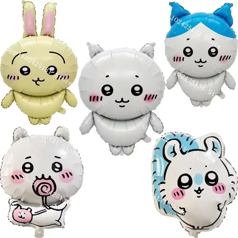 Chiikawa Kawaii 1-Set Happy Birthday Party Decorations Kit (17pcs) - Disposable Tableware, Cute Plates, Banner, Cake Topper, Flags, Colorful Balloons, 1pc Backdrop, Multiple Home & Festive Party Supplies