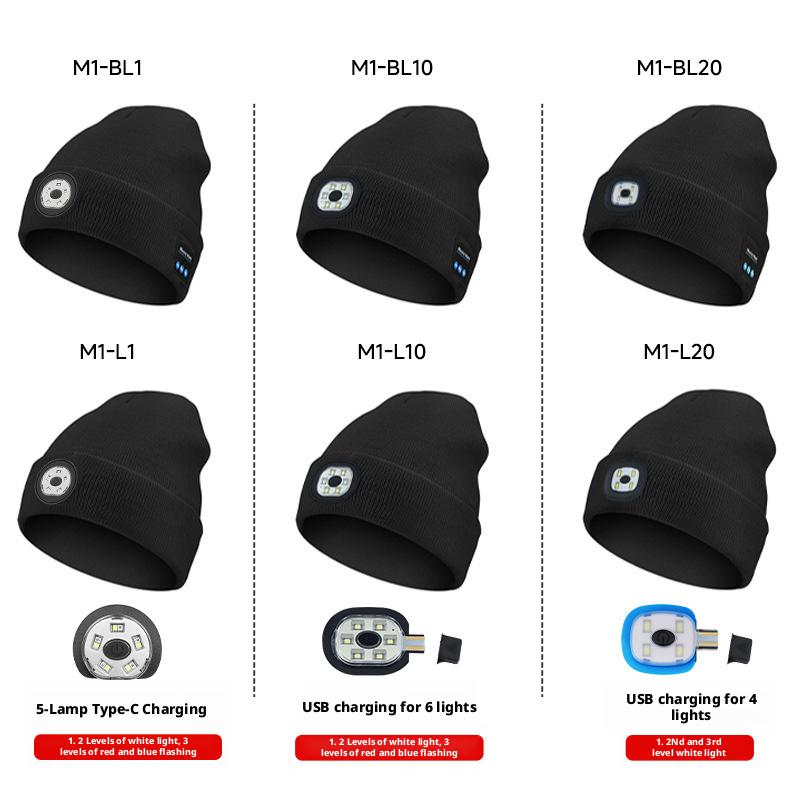 Bluetooth Beanie with Light, Unisex USB Rechargeable  LED Flashlight Hat with Cordless Headphones, Unique Christmas Birthday Gifts for Men Husband Teen Warm