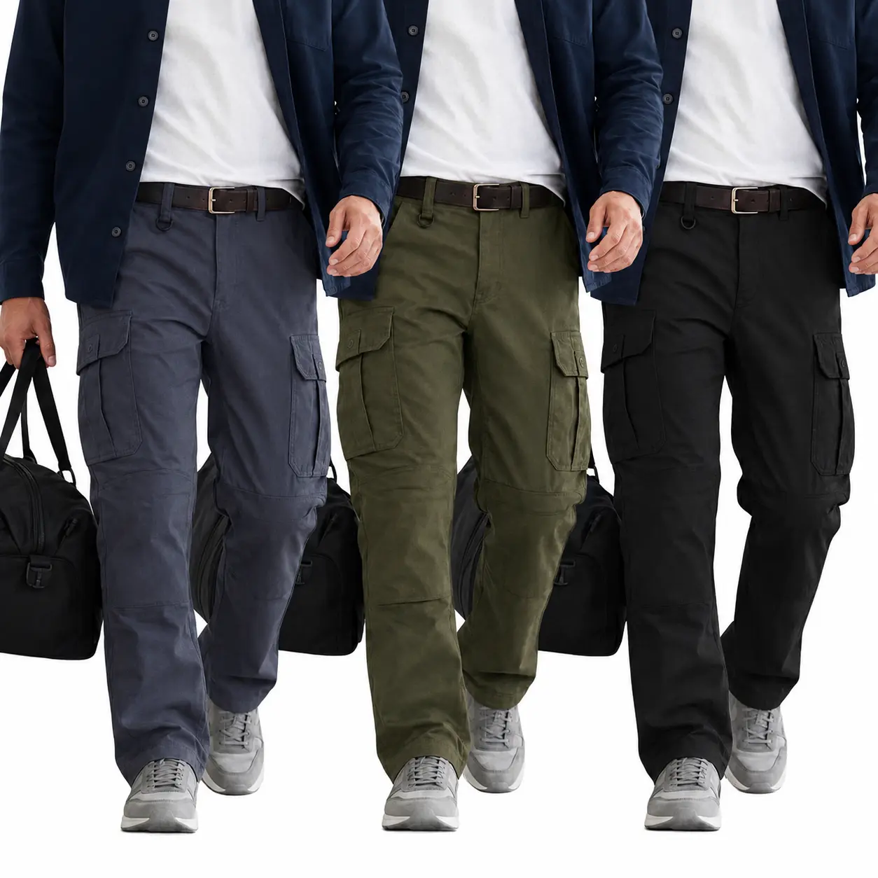 Men's 3-Pack Cargo Work Pants with Multiple Pockets, Durable Utility Style for Construction and Hiking, Men's Work Pants, Polyester Clothes, Mens Clothing, Cargo Trousers