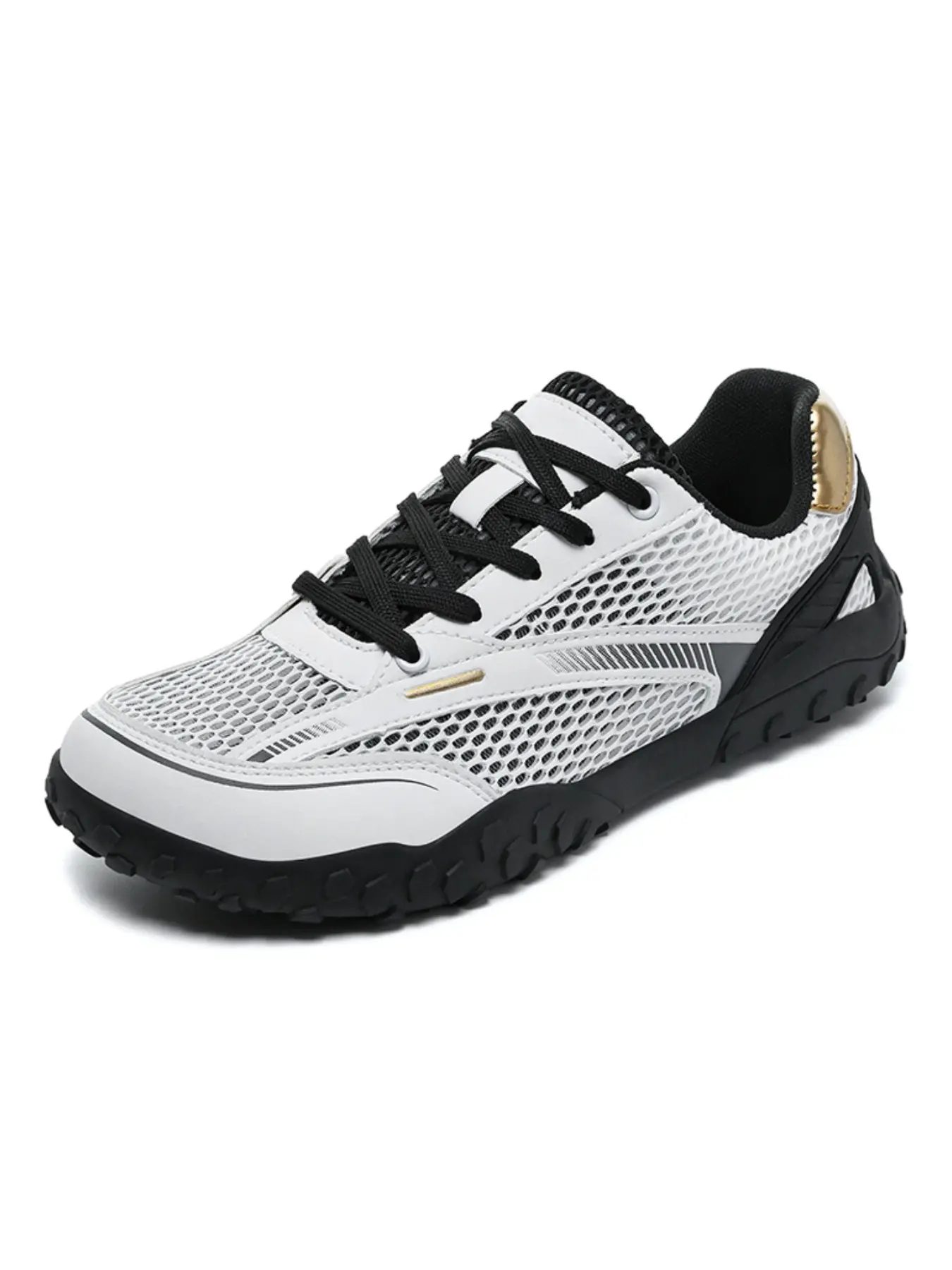Men Quick Lace Mesh Training Sneakers Side Stripe Decoration Wear Resistant Thick Rubber Sole Casual Walking Shoes