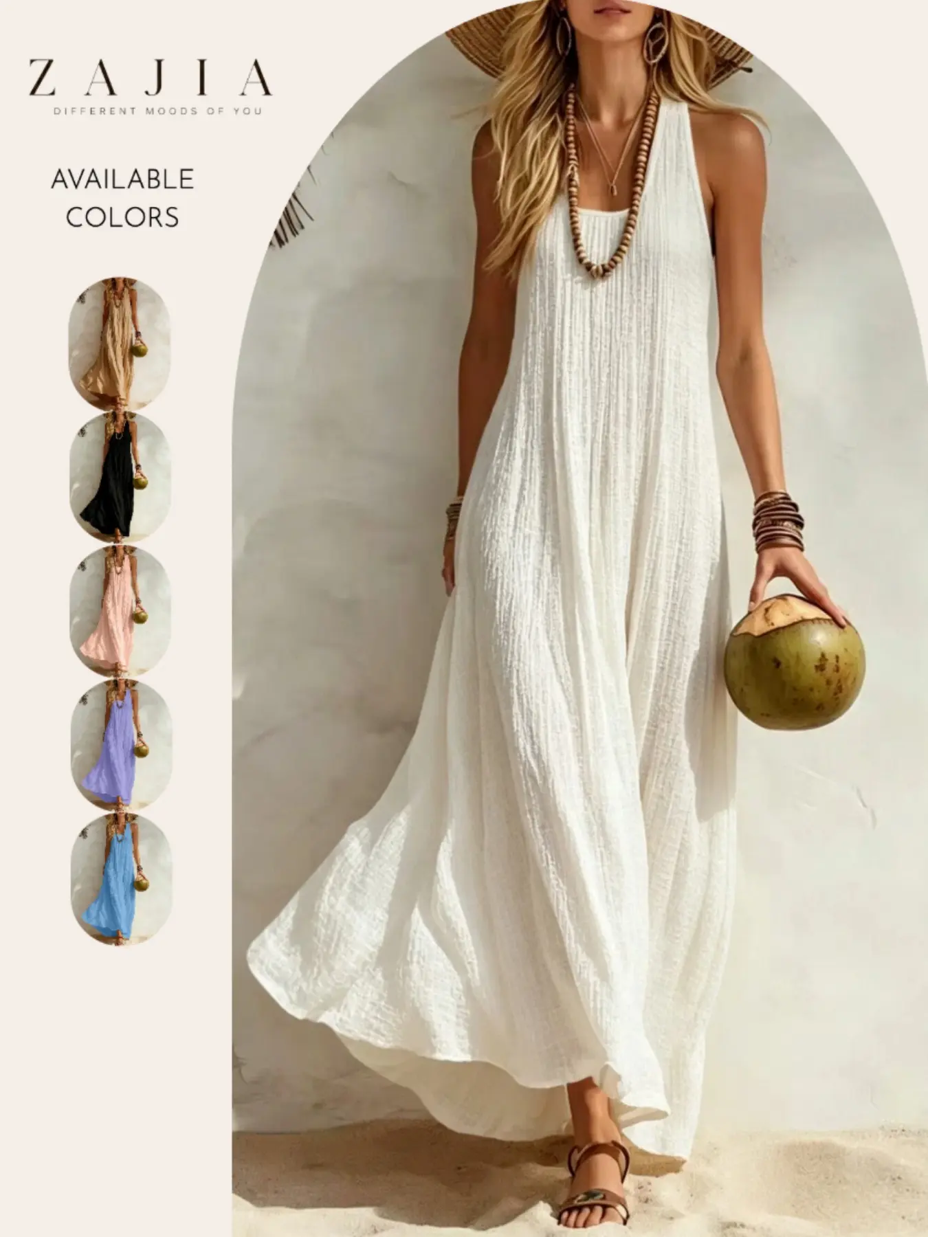 Women’s Sleeveless Maxi Dress, Casual Loose Fit Boho Beach Dress, Flowy Textured Long Dress for Vacation, Resort, Cruise & Summer Travel