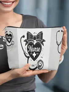 1pc, Nurse Heart Stethoscope Logo, Durable and Fading-Resistant Canvas Bag, Portable Storage Bag, Student Pencil Case, Canvas Toiletry Bag, Pencil Case Travel Bag, Snack Bag - Multifunctional Bag - The Best Gift for Friends
