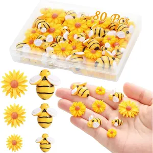 80   Bees , Flatback  Bumble Bees Embellishment Bee Decors with Box DIY Wreath Cake Decorations  Bee for Crafts Two Groovy Party Decor