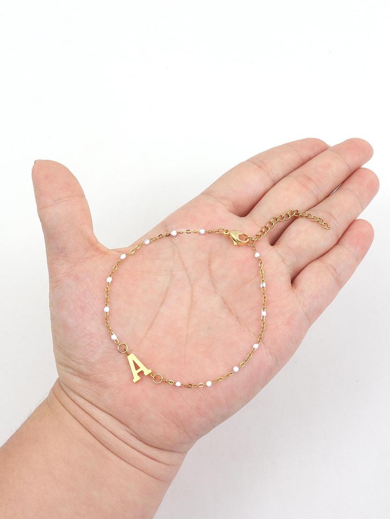 Summer Fashion Letter Detail Link Bracelet, Summer Jewelry, Stainless Steel High Quality Bracelet for Women for Party, Daily Clothing Decor, Trendy All-match & Exquisite Jewelry for Birthday Gift, Gifts for Wife