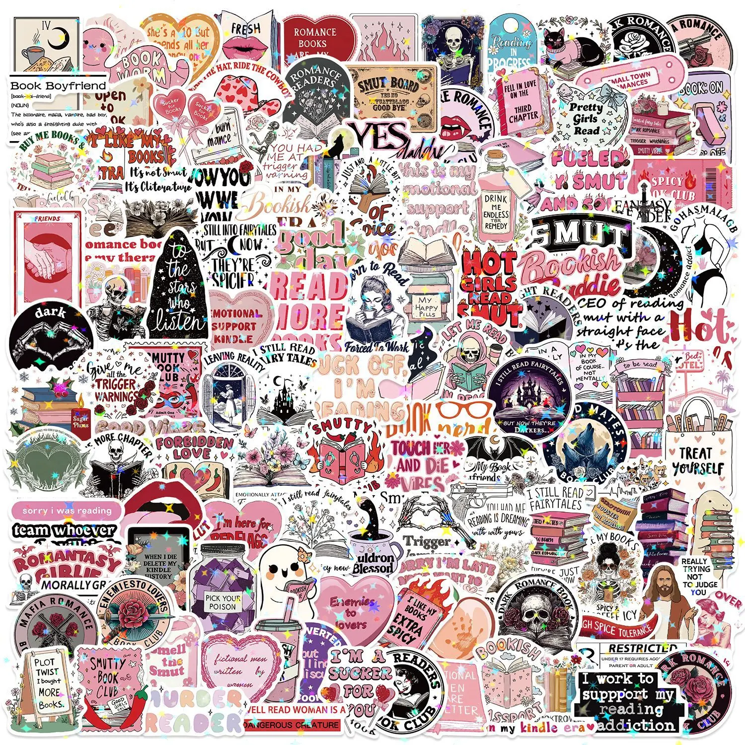 150 Pieces of Holographic Romantic Reading Series Laptop Decals Stickers, Decorative Decal, Hologram Stickers, Suitable for Decorating Scrapbooks, Journals, Laptops, Water Bottles, Cars and More, Ideal Creative Birthday Gifts