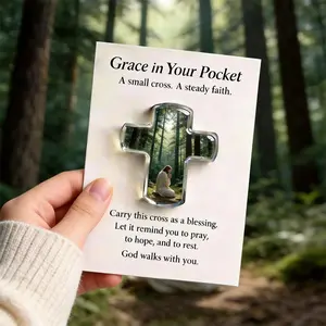 Encouragement Cross Prayer Card Set, 2D Jesus Statue with Inspirational Cards, Home Decor Gift, Theme Party Present, Divine Comfort Companion