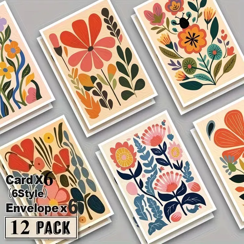12-Piece Medieval Modern Floral Card Set with Envelopes, Greeting Cards Assortment, Perfect for Friends, Teachers, Colleagues, Birthdays, Holidays, Sympathy, Weddings