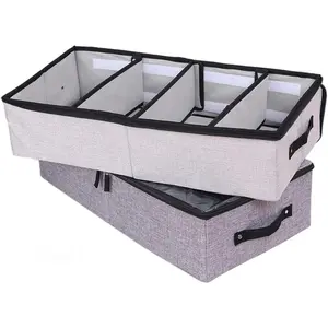 2 Packs Foldable Under Bed Clothes Organizer with Lids, Underbed Storage Container with Adjustable Dividers, UnderBed Storage Bins with Handles and Clear Window (Gray+Light Gray)