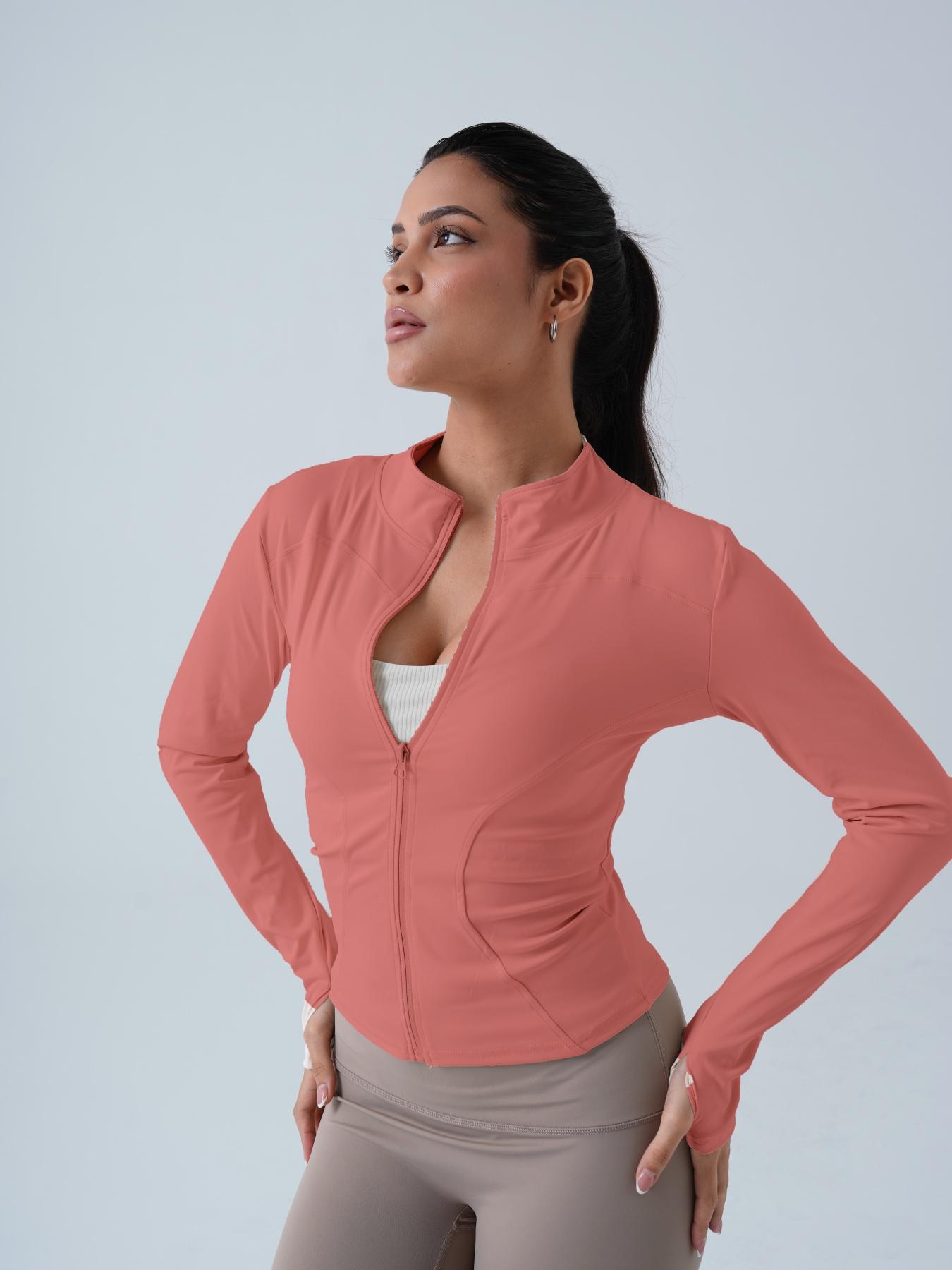 Women's Solid Zip-Up Sports Jacket, Sporty Long Sleeve Outerwear for Women, Ladies Sportswear for Indoor and Outdoor Wear