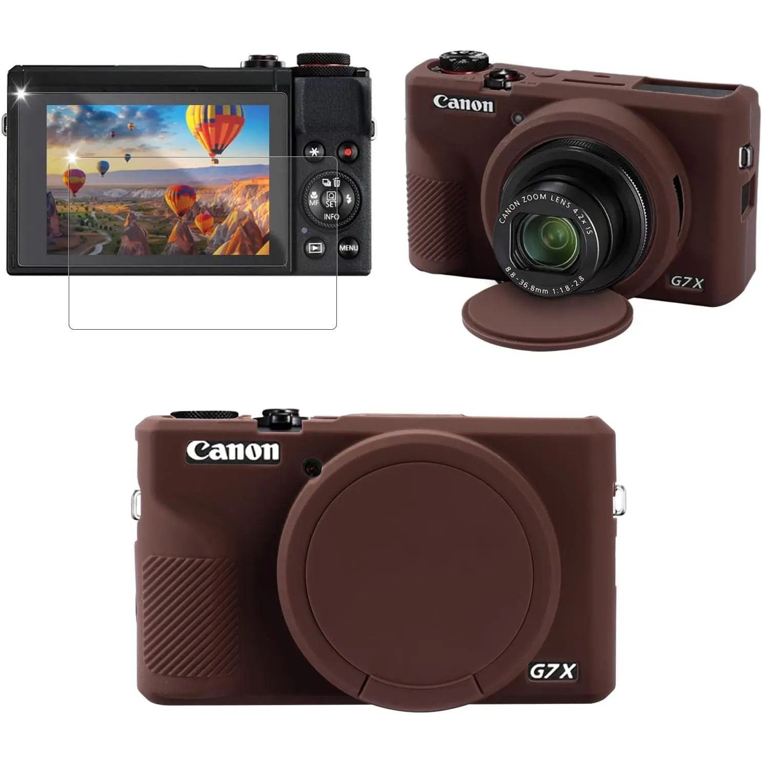 Case for  G7X Mark III Camera, Soft  Protective Case, Slim Fit Sleeve with Removable Lens Cover and 2 count Screen Protector Accessories, Lightweight, Anti-Scratch (Brown)