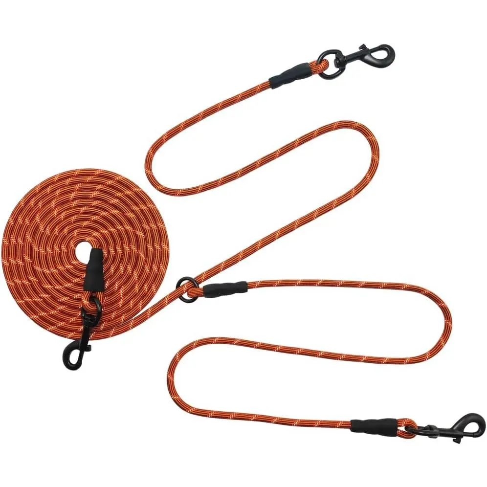 12FT 20FT 30FT 50FT Reflective  Tie Out for 2 Dogs, No  1/3 Inch Nylon Rope Long Tether for Two Dogs,  Trolley Runner for Yard Outdoor Camping (12 ft x 1/3", Orange)