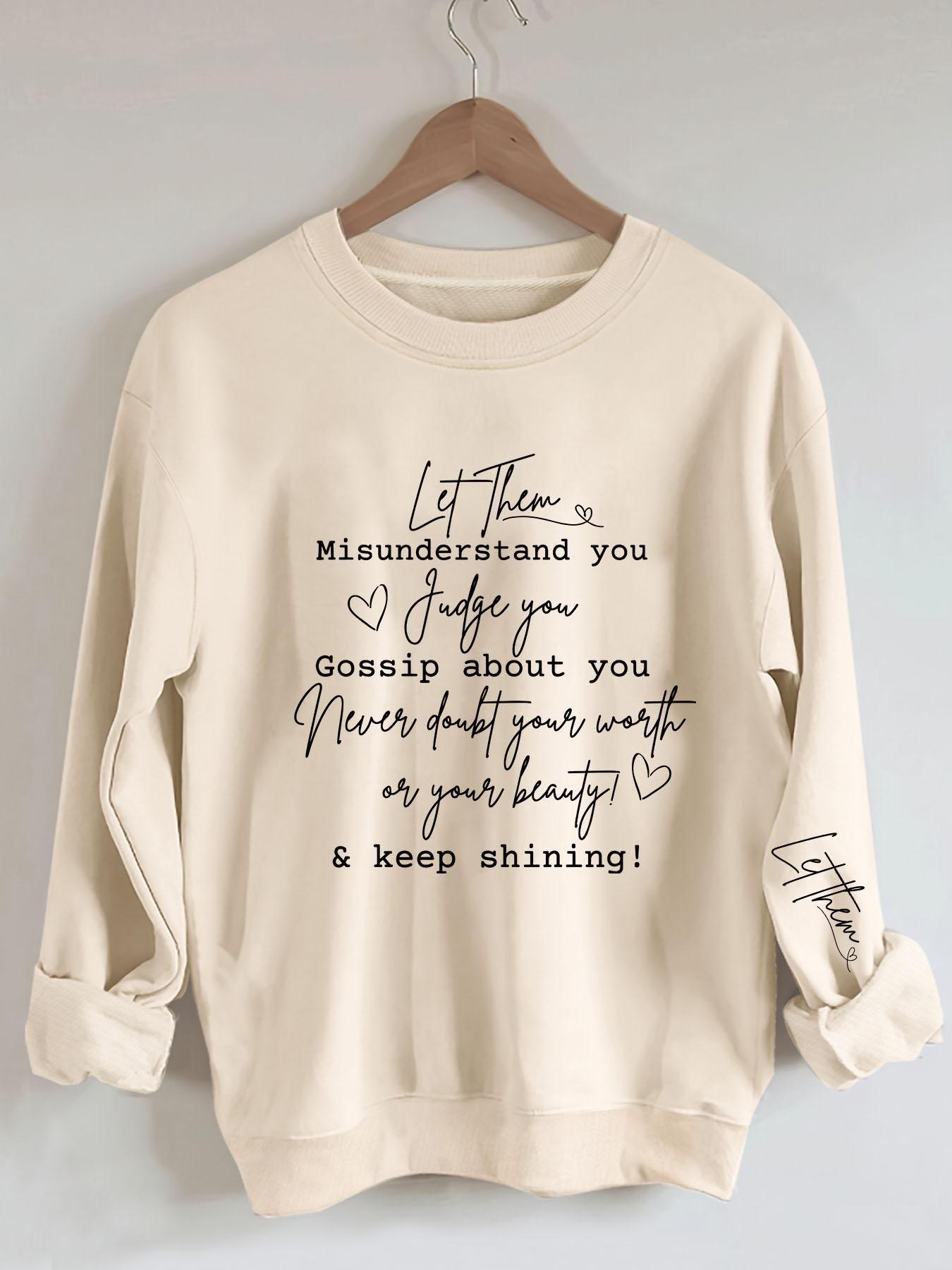 Women's Letter Print Drop Shoulder Longsleeves Sweatshirt, Funny Sweatshirt, Casual Long Sleeve Round Neck Pullover for Spring & Fall, Ladies Clothes for Daily Wear, Womenswear