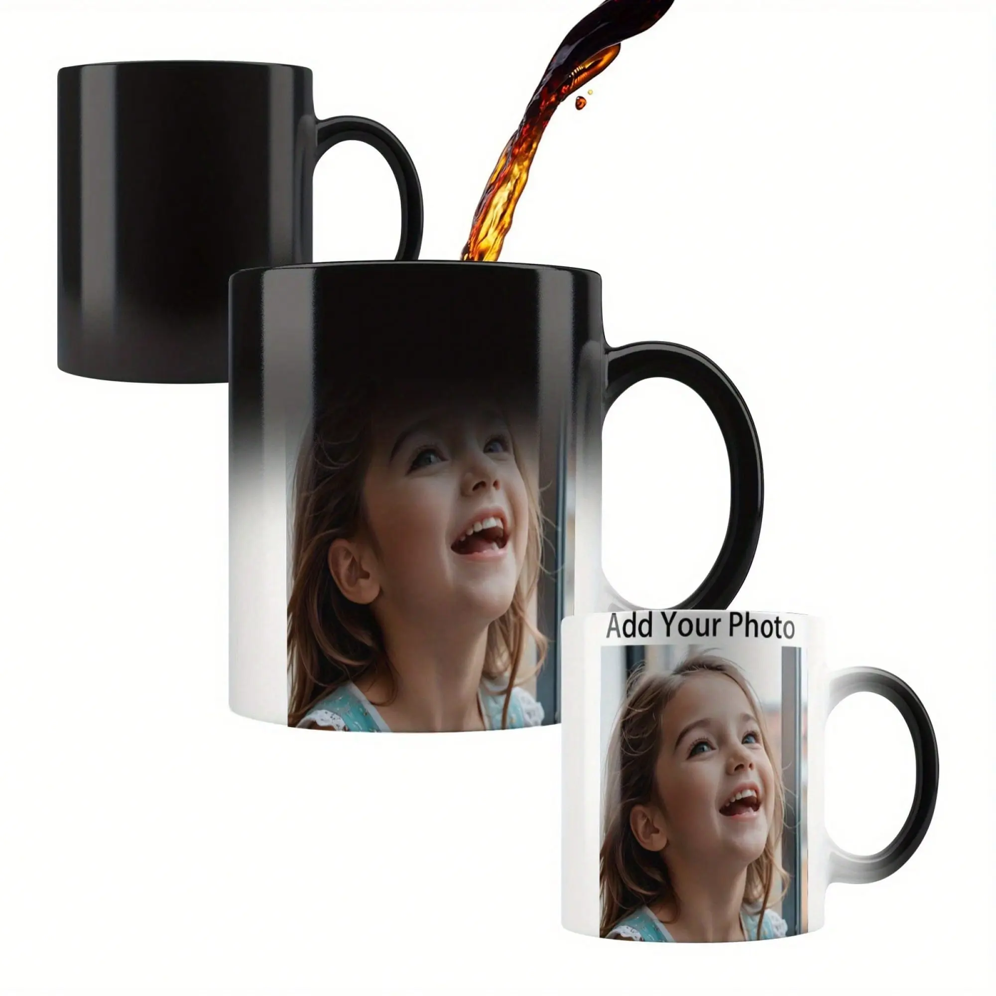 Personalized 11oz Heat-Reactive Ceramic Magic Mug - HD Printed Photo Collage, Interactive Elements, Drink/Tea Cup, Washable Kitchenware for Family Memory Gifts