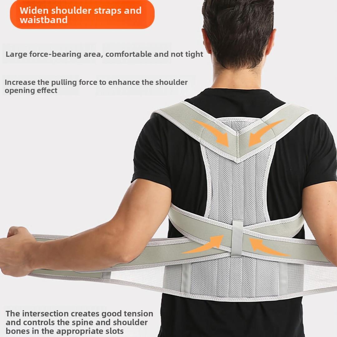 Back correction artifact Male and female posture prevention of scoliosis Open shoulder Open back Adult posture with hunchback straight back. Brace