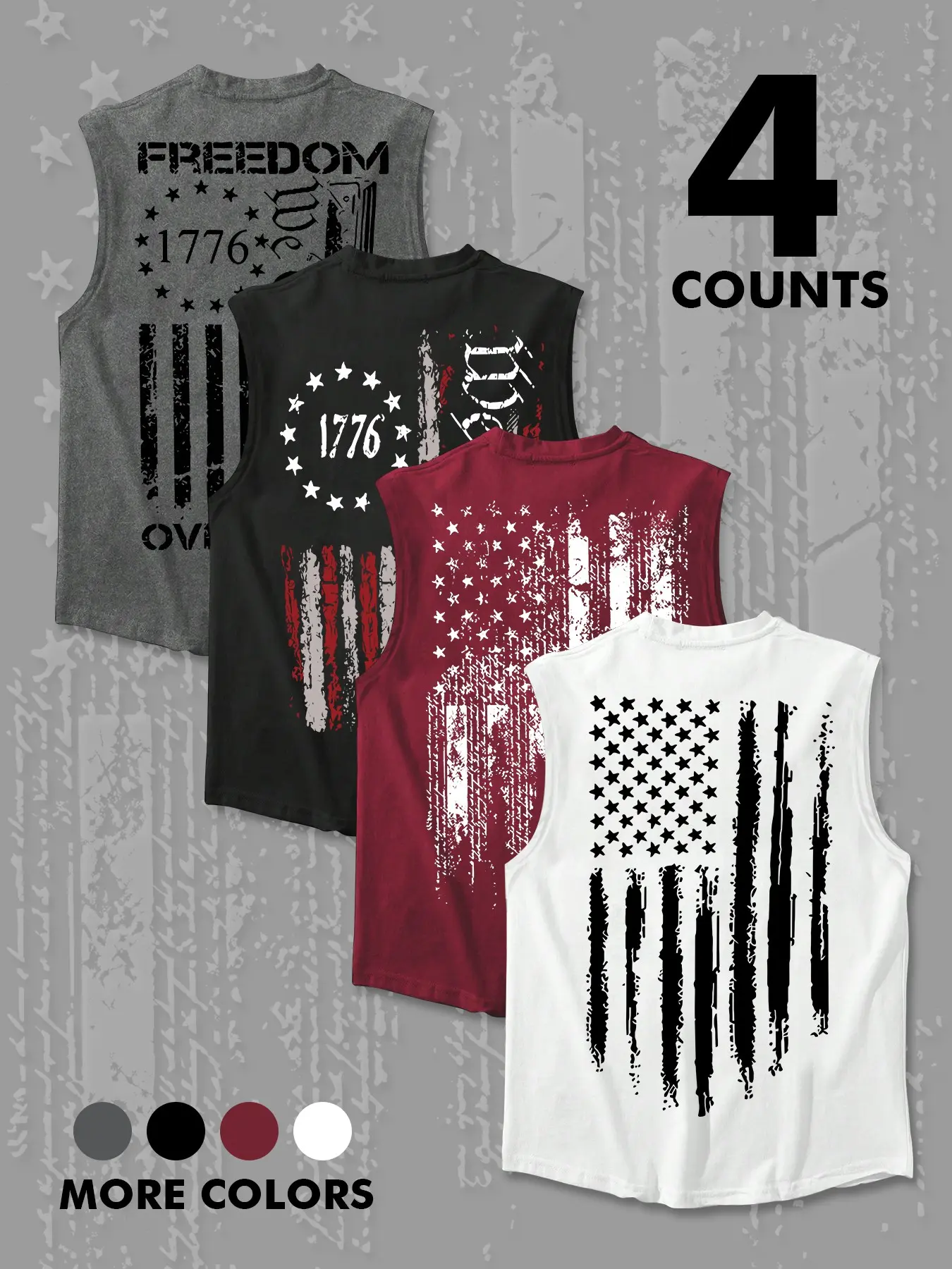 Men's 4-Pack 1776 Patriotic Tank Tops, Vintage American Flag & Freedom Graphic Sleeveless Shirts, Athletic Tank Top, Workout Tops for Gym, Training, Independence Day #tiktokmademebuyit