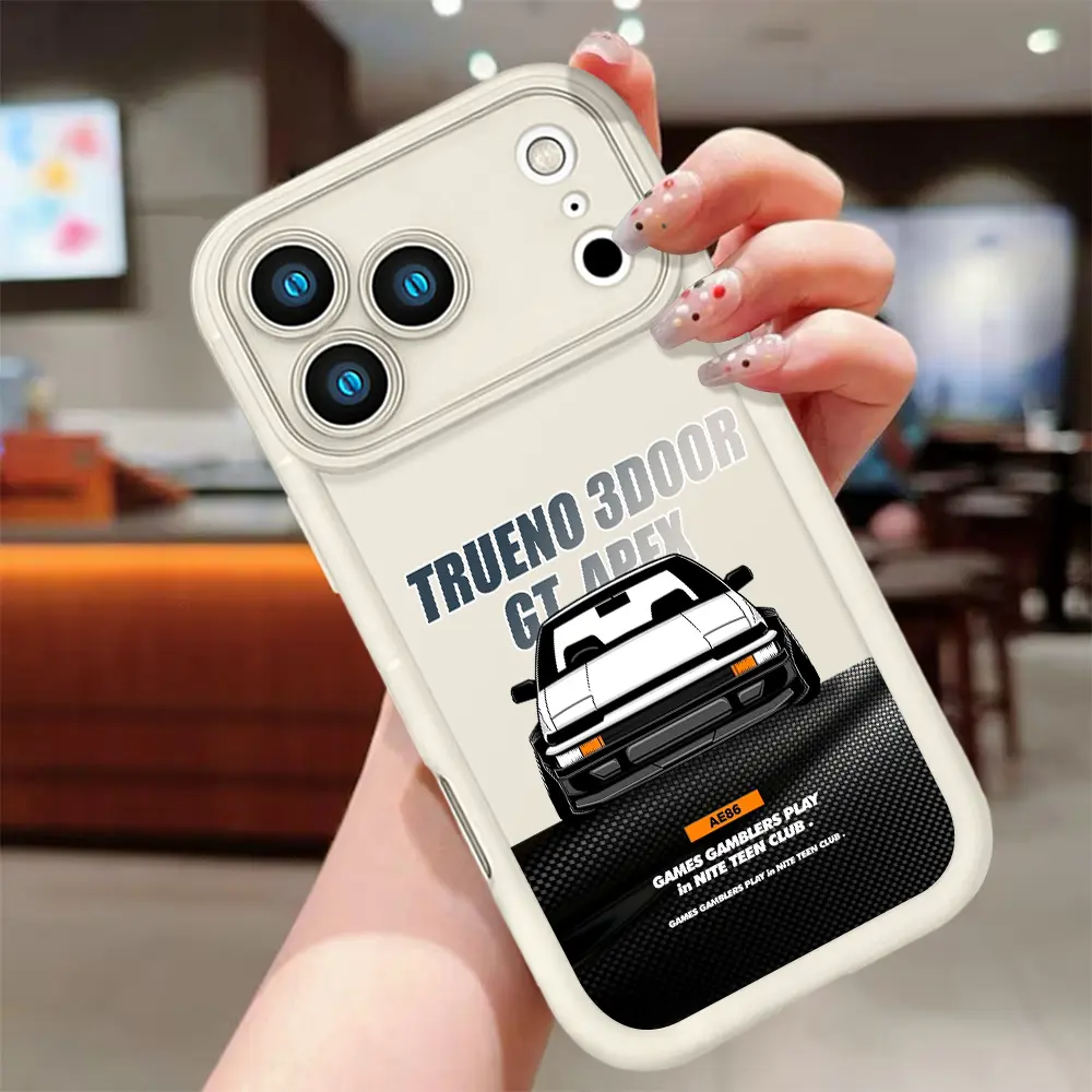 Initial D AE86 Trueno 3Door GT Apex Phone Case for iPhone 17 16 15 14 Pro Max 13 12 11 XR XS, JDM Drift Car Print Soft TPU Cover, Flip Camera Lens Protector Shock‑Absorbent Anti‑Drop Cool Phone Shell For Men Boys Car Lovers
