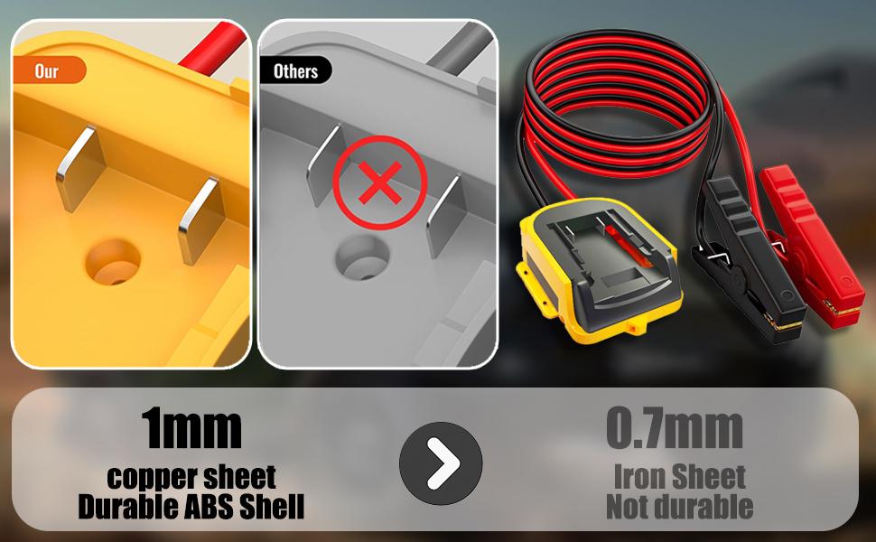 Jumper Cable Clamps with Adapter for Dewalt 20V Battery, 2FT 8AWG Portable Battery Dewalt Jumper Starter Automotive Booster Cables Power for Car Jump Starting Using Tool  BatteryNot Included