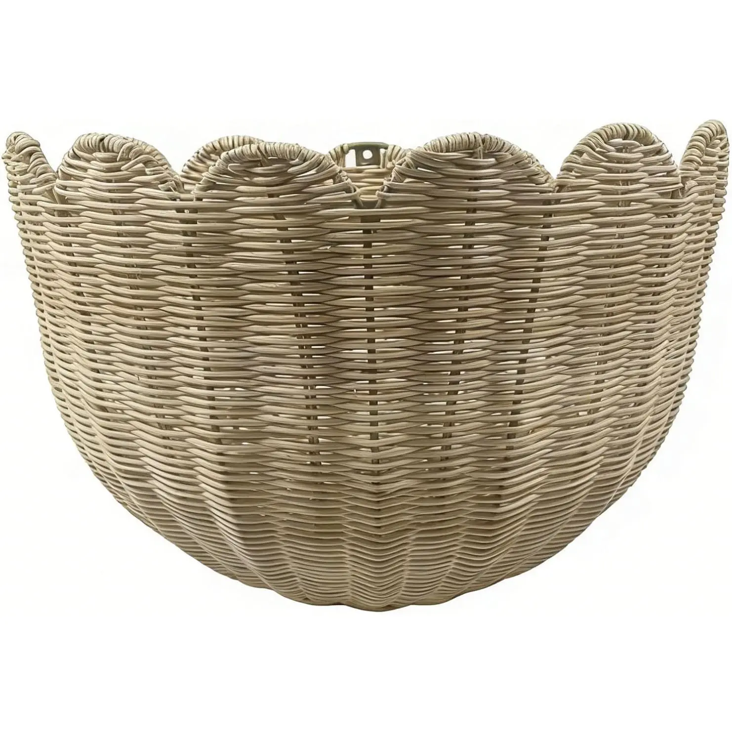 Handmade Scalloped Edge Rattan Wall Basket with Smooth Metal Frame & Lightweight Hook - Hanging Planter, Home Organizer for Toys, Towels - Home Supply for Bathroom, Living Room