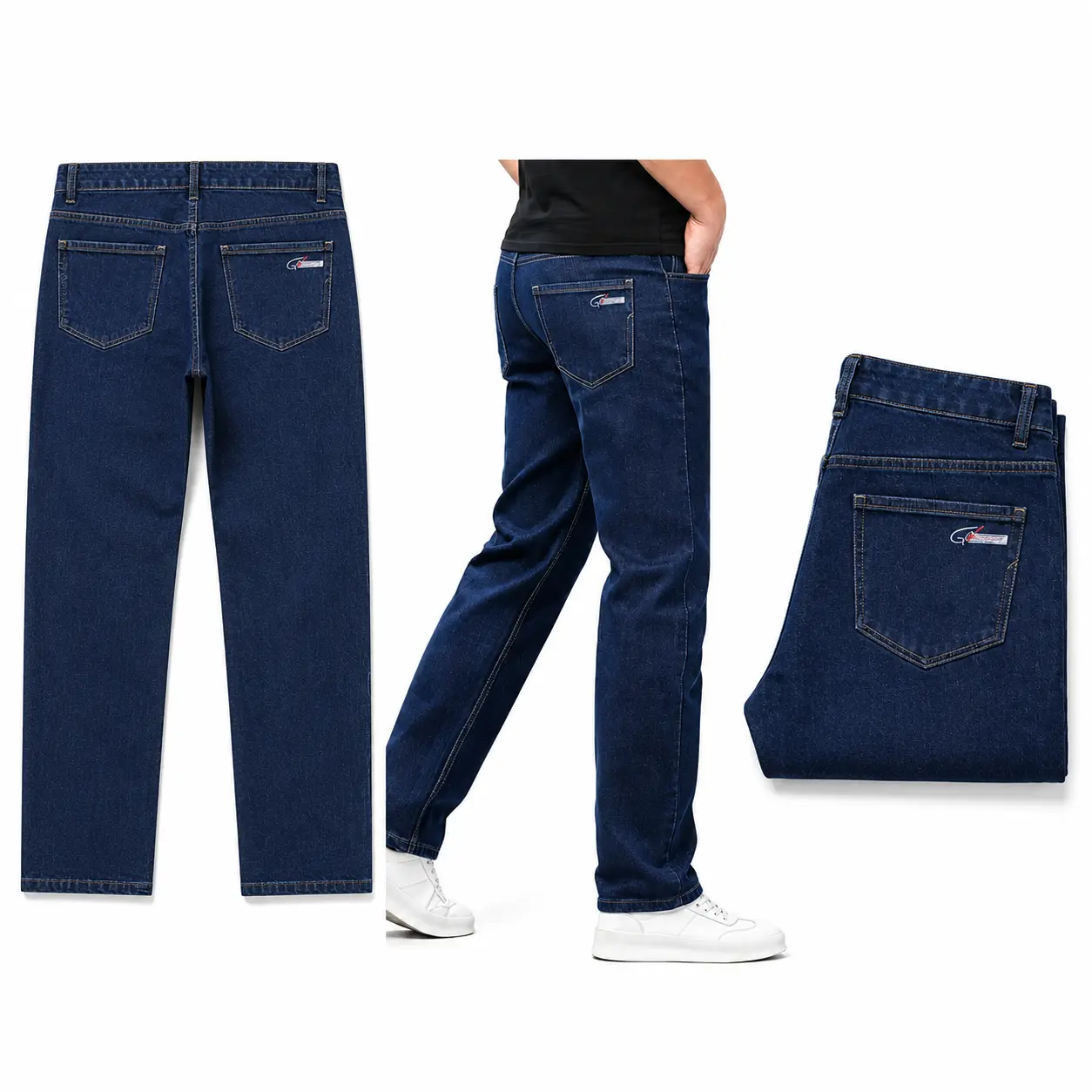 Men’s Dark Blue Straight Leg Jeans for Casual Daily Outfits, Classic Full Length Denim Pants with Back Pocket Detail, Contrast Stitching and Easy-to-Style Everyday Look for Weekend Streetwear and Daily Wear
