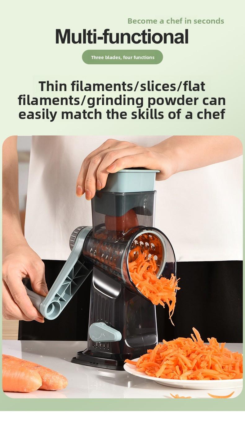 Rotary Cheese Grater, 1-Count Manual Vegetable Chopper with 3 Replaceable Stainless Steel Cutting Blades, Vegetable Shredder and Slicer, Multifunctional Kitchen Utensil, Vegetable Slicer Dicer, Summer Gift # GLOBAL PICKS