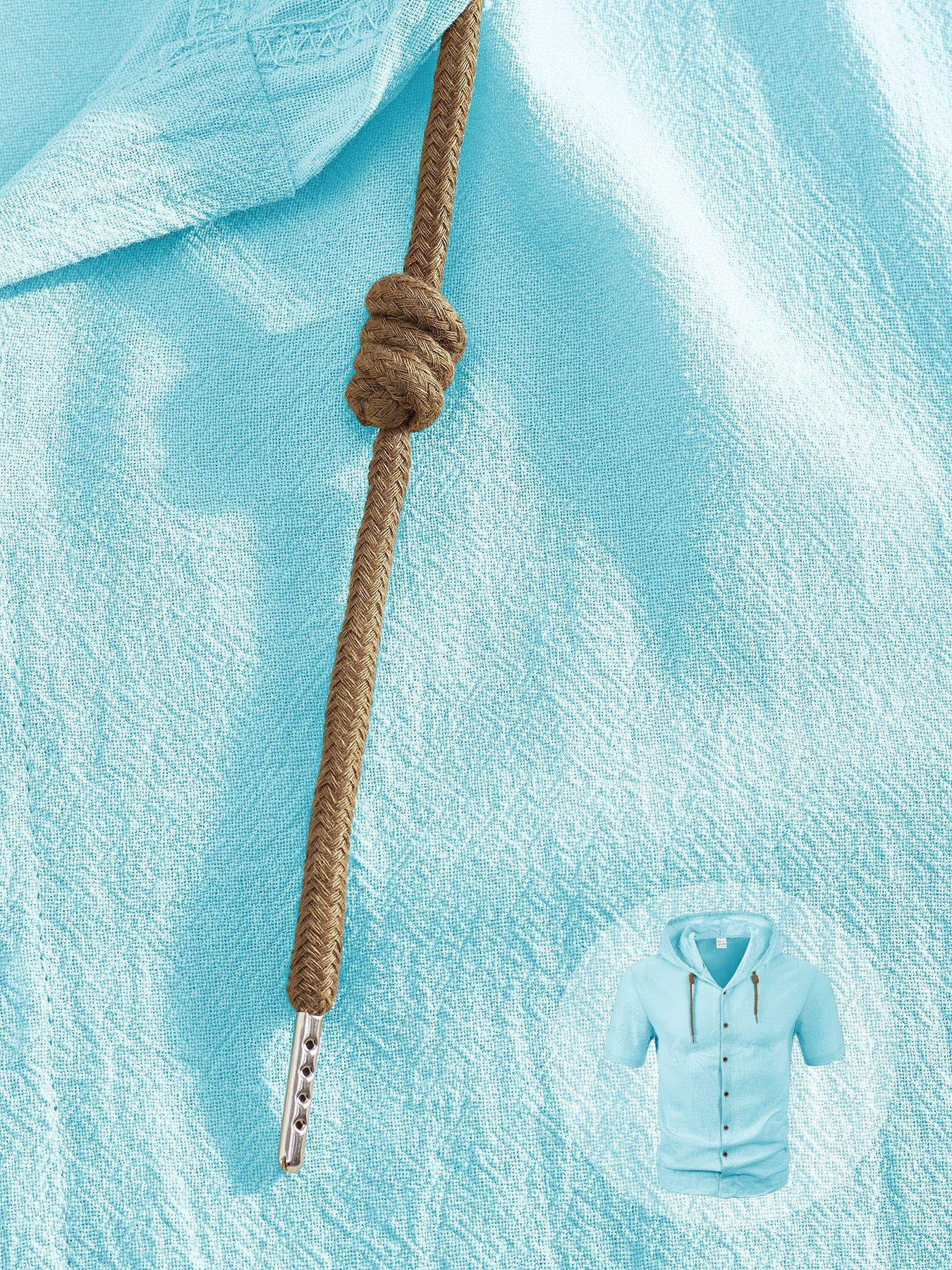 American-style Summer Lightweight Breathable Linen Amekaji Loose-fitting Hooded Men's Short-sleeve Shirt 95% Linen 5% Polyester Casual Menswear