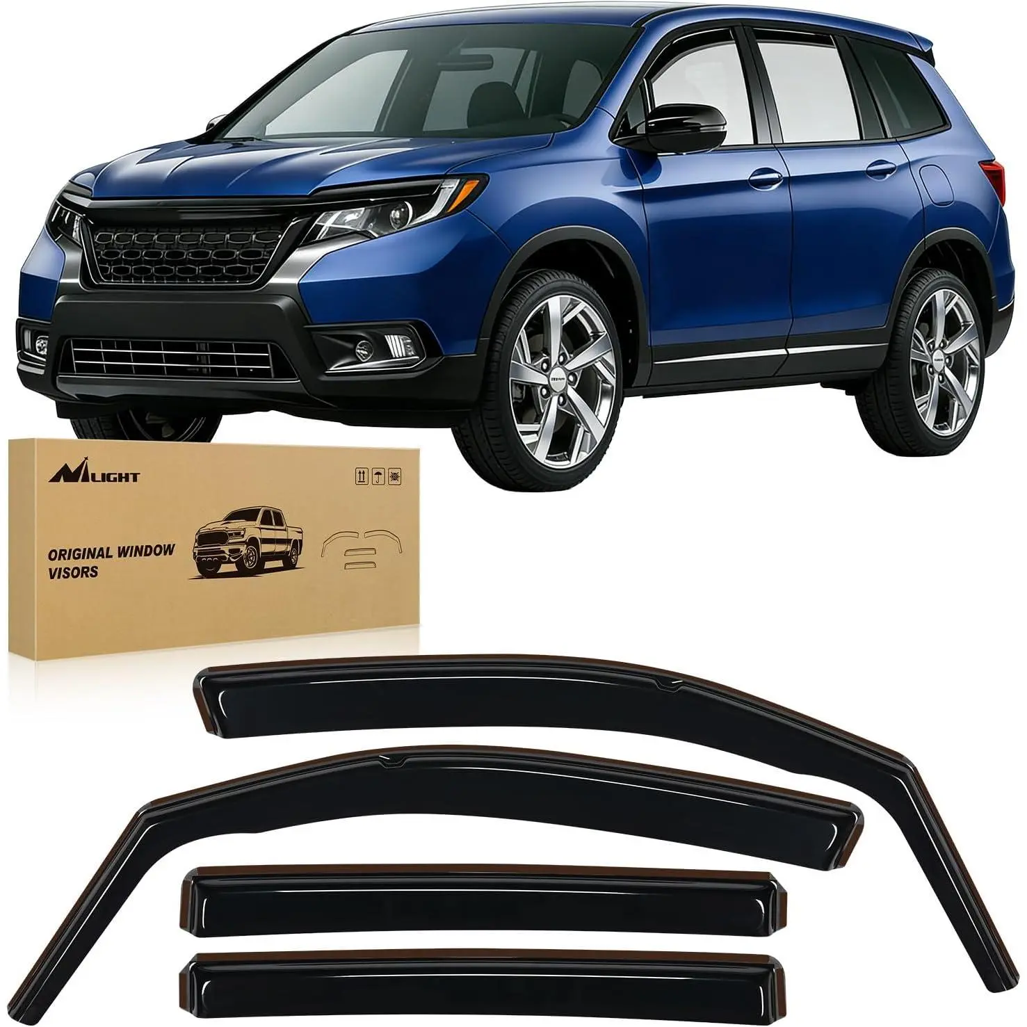 Nilight Acrylic In-Channel Wind Deflectors for Honda Passport 2019-2026, Low Profile Smoke Tinted Vent Window Visors for Ventilation & Rain, 4PCS