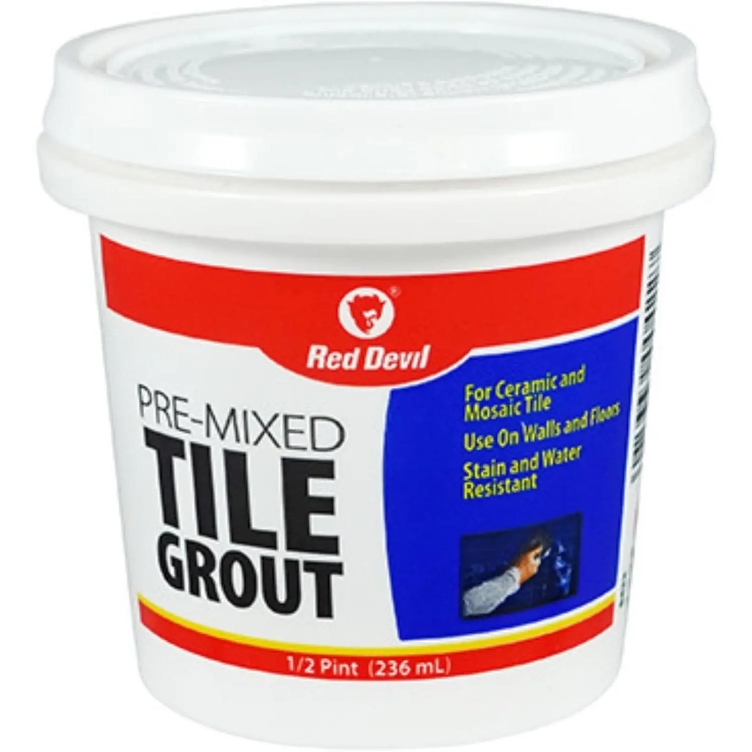Red Devil 0422 Pre-Mixed Tile Grout - Professional Quality, Excellent Adhesion, Ideal for Wall & Floor Use - 1/2 Pint, White, Made in USA