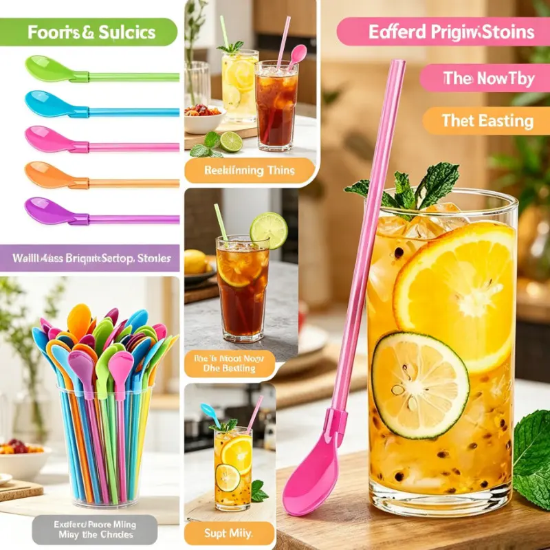 Creative Plastic Straw Spoon, 5-100 Pieces, Kitchen Utensil, Disposable Tableware, Ideal for Smoothies, Parties, Camping, Picnics, Multiple Quantities Available, Disposable Spoons