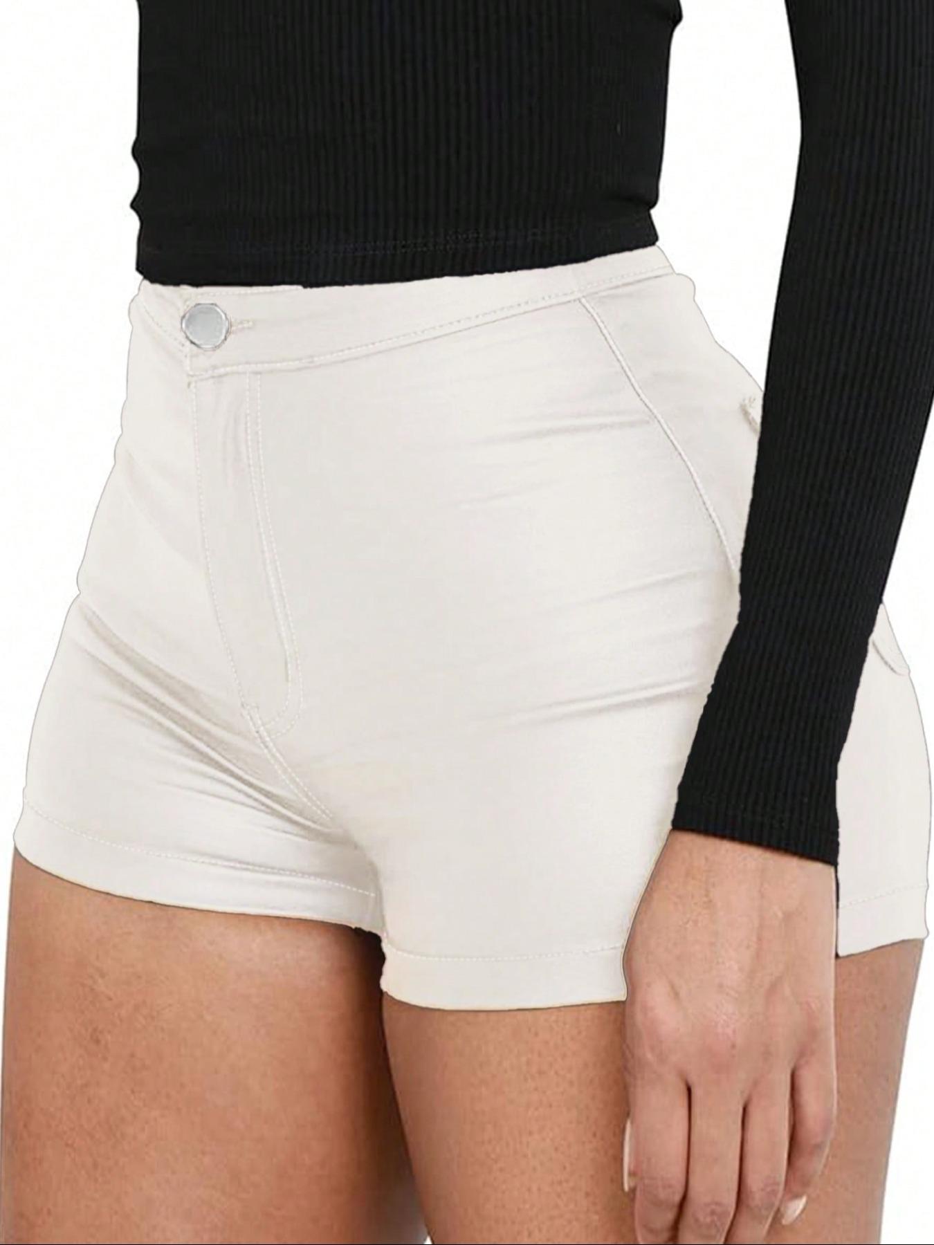 Women's High-Waisted Faux Leather Shorts - Matte Slim-Fit Design - Comfortable Stretchy Fabric - Tummy Control