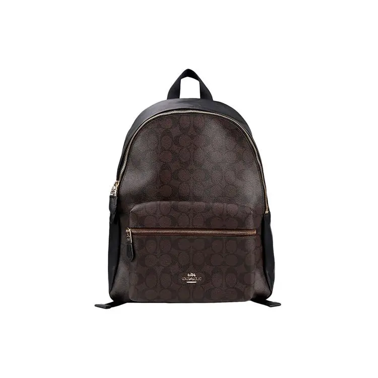 Coach Charlie 30 Classic Monogram Coated Canvas Backpack for Women, Large Size, Dark Brown