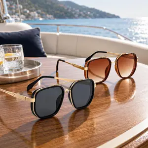 Sunglasses Women Men Gold Geometric Double Beam Frame, Fashion Summer Travel Accessories, Fall Freshness Vacation Outfits, Back To School Sunglasses, Guys Women Sunglasseswomen, Trendy & Practical