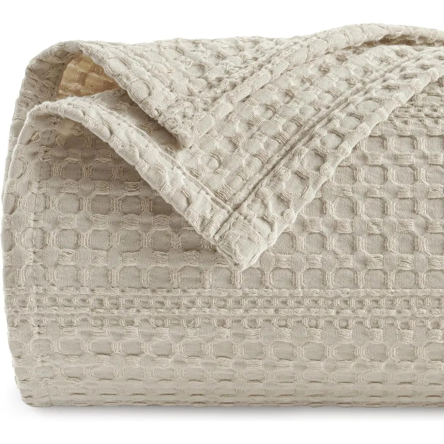 Lightweight Waffle Weave Blanket King Size 104"x 90", Soft Woven Summer Blanket for Hot Sleepers - Aesthetic Home Decor for Couch Bed Sofa, Pet Friendly, Natural/Linen