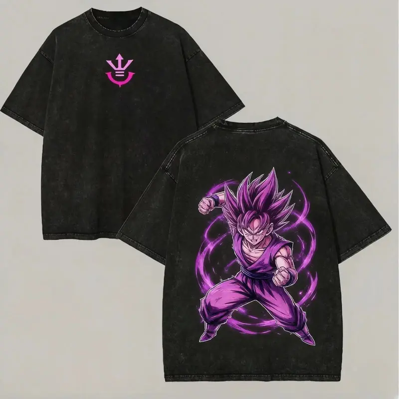 Ultra Ego Vegeta T Shirt Dragon Ball Super Men Vintage Acid Wash Oversized Cotton Purple Power Graphic Anime Streetwear Tees