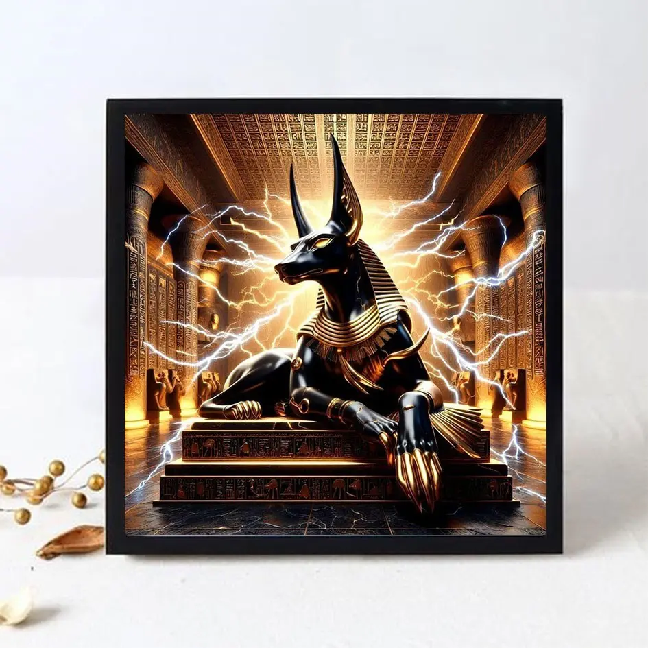 Anubis Diamond Painting Kit, Full Circle Design, DIY Wall Art Craft, Home Decor Mosaic, Fun Hands-On Activity, Perfect Gift for Friends
