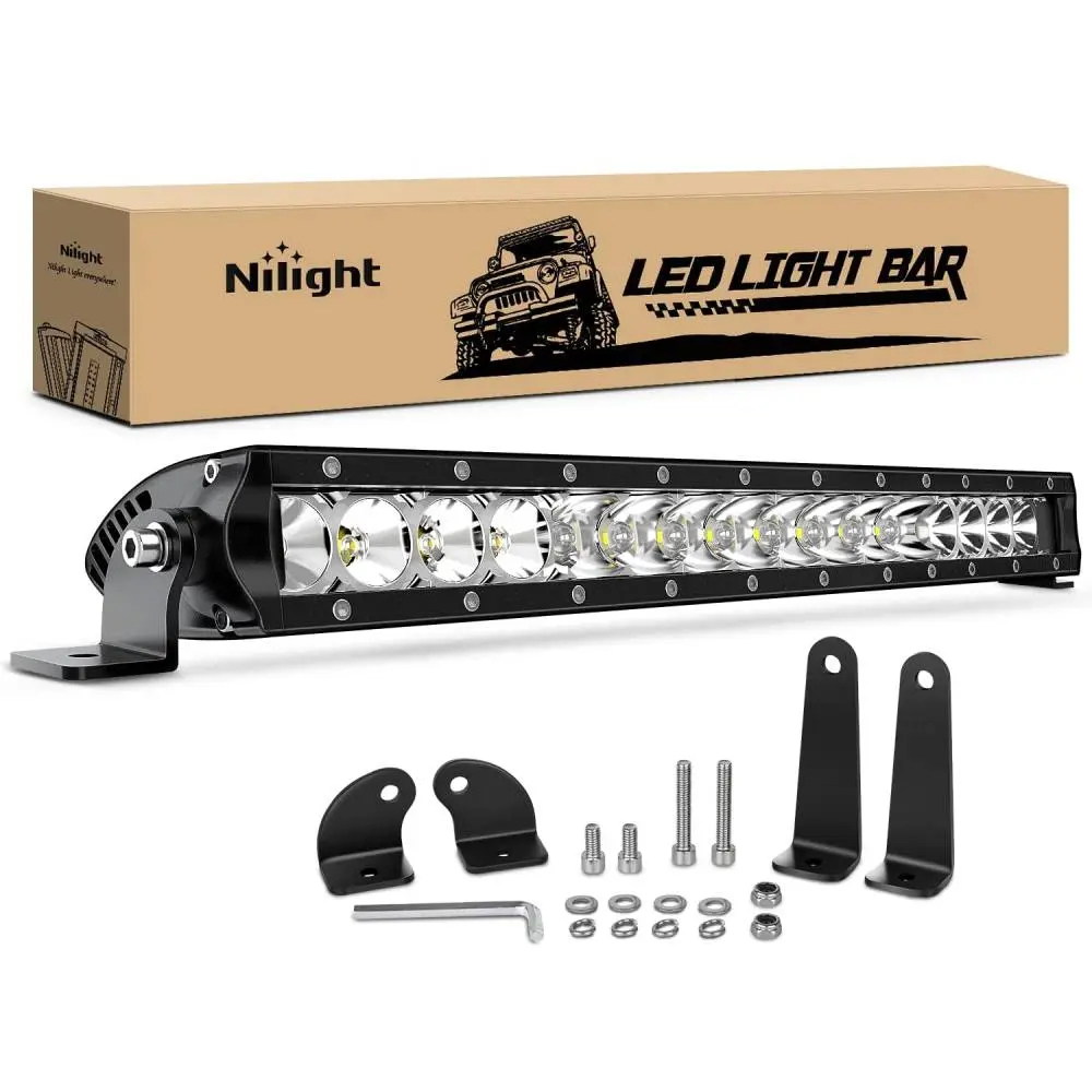 Nilight 17in 100W Single Row Spot-Flood Combo Beam LED Light Bar Car, Waterproof Off-Road Driving Work Light with 2-Style Mounting Brackets for Enhanced Visibility, Led Light Spotbars