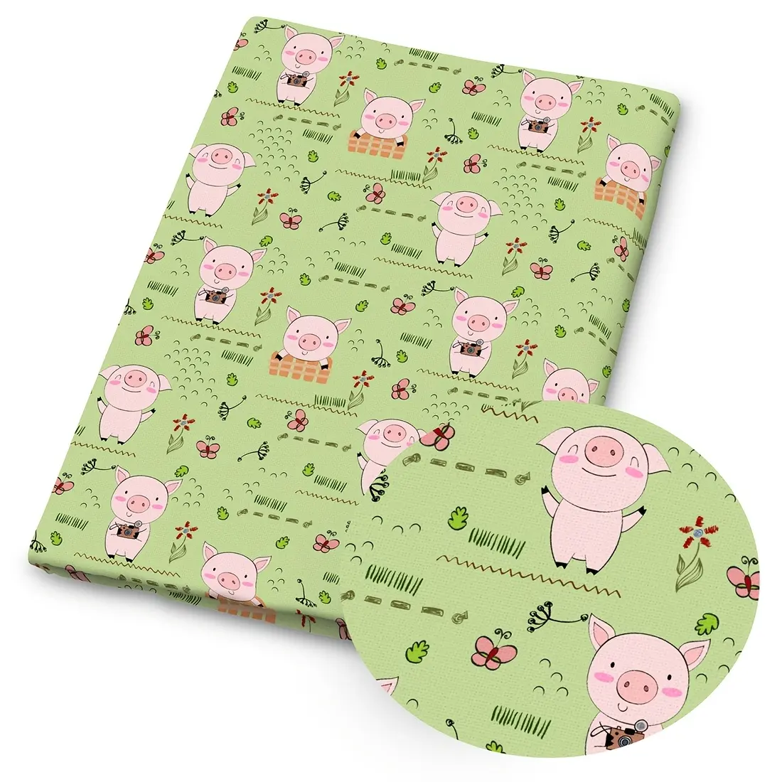 1pc Cute Pigs Themed Print Fabric - 59 X 19.68 Inches (150 X 50cm) Pre-cut Polyester Fabric - Suitable for DIY Sewing, Scrapbooking, Tablecloths and Crafts