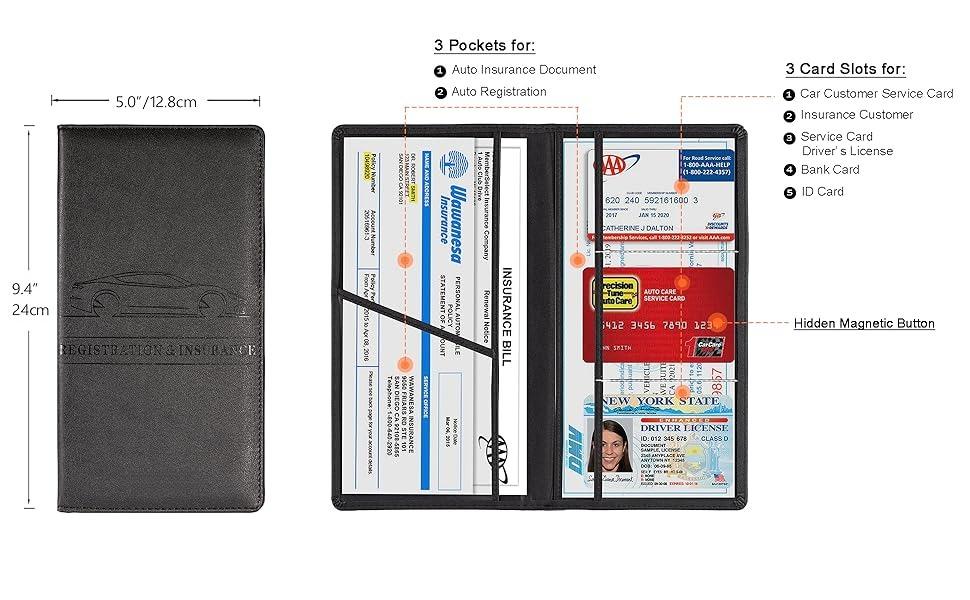 Car Registration & Insurance Card Holder, Magnetic Closure Vehicle Organizer, Car Essential Document Wallet, Spring Gift, for Pokemon Cards Holder, Compact Car Accessories, Essential for Owners