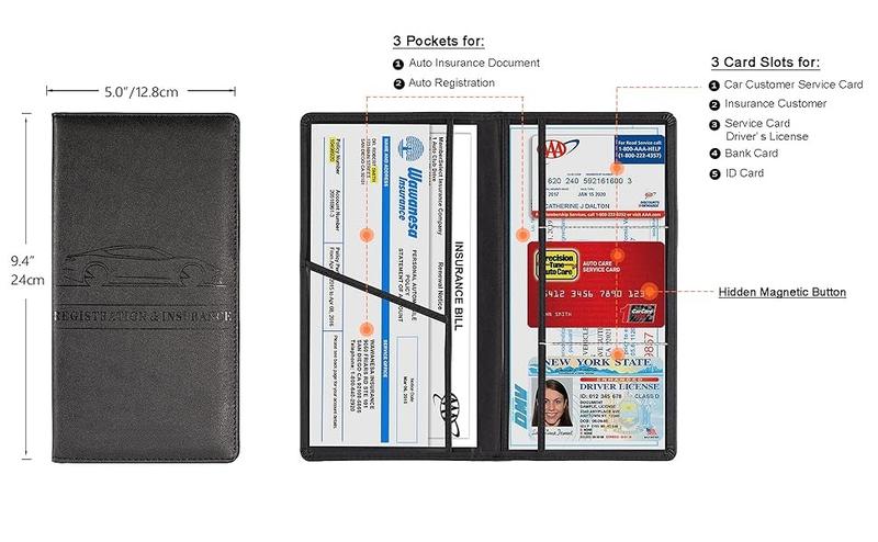 Car Registration & Insurance Card Holder, Magnetic Closure Vehicle Organizer, Car Essential Document Wallet, Spring Gift, for Pokemon Cards Holder, Compact Car Accessories, Essential for Owners