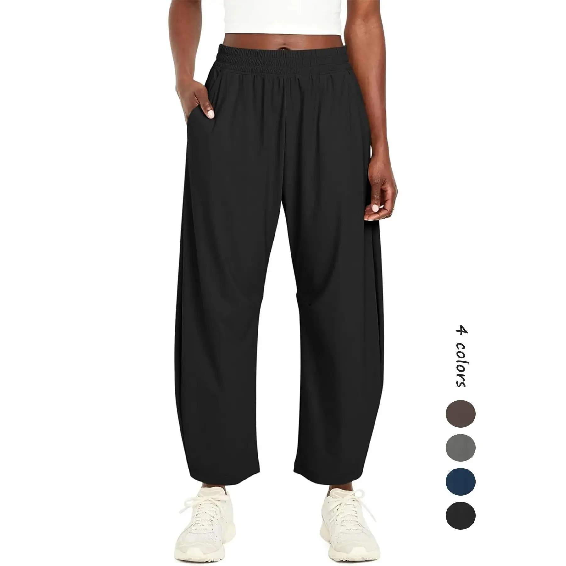 Women's Quick-Dry Lightweight Hiking Pants, High-Waisted Elastic Wide Leg Baggy Loose Fit Long Pants with Multiple Pockets, Casual Athletic All Seasons Womenswear