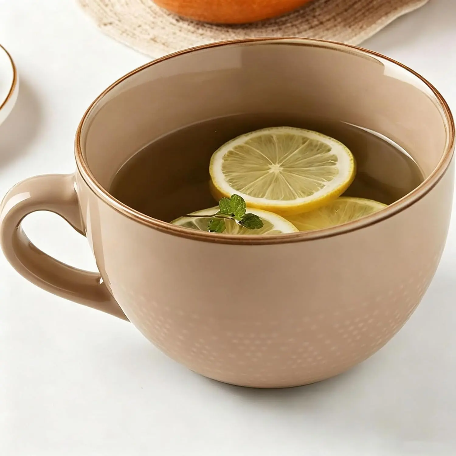 Large Coffee Cup Ceramic Soup Mug with Handles 24 Ounce  Mugs Bowl Porcelain Coffee  Cup Beige XXL Cereal Bowls Soups Ramen Salad Bowl Cappuccino Cups Large Soup Bowl