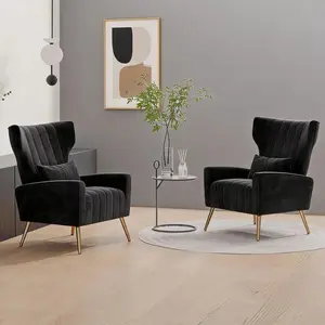 Black Queen Anne Back Velvet Single Accent Chair, FSC Wood 25mm Metal Frame Armchair with Built-In Spring Cushion, 300Lbs Weight Capacity Ergonomic High Back Leisure Sofa for Living Room Bedroom Commercial Decor Spot Clean for Floor Carpet Use