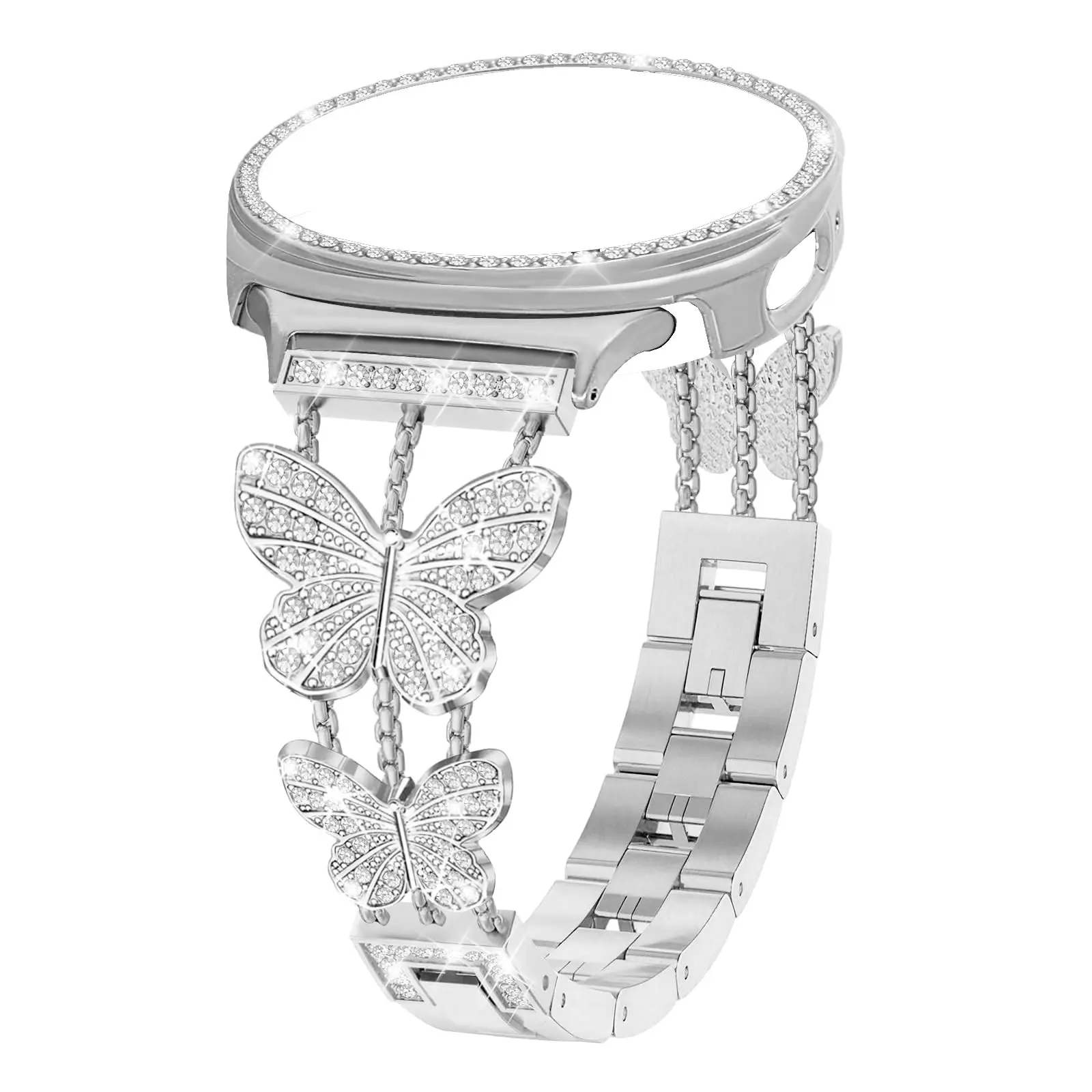 Bling Band with Case Compatible for Samsung Galaxy Watch 8 40mm 44mm, Women Diamond Butterfly Metal Bracelet Rhinestone Strap with Protector Case