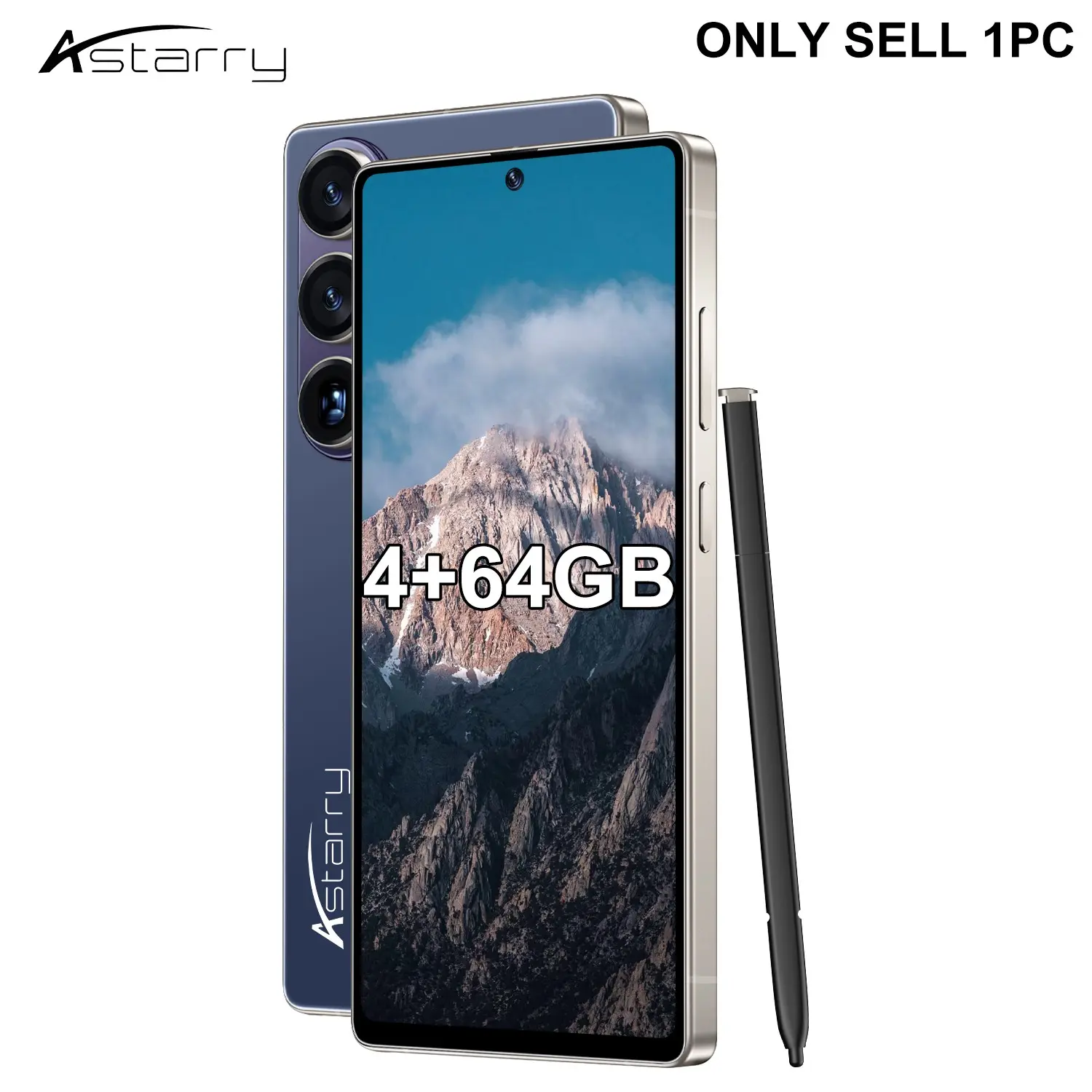 Astarry-26 Ultra 6.8-inch high-definition screen Android 12 phone, 4GB memory+64GB storage, 4G network, dual SIM dual standby, 4000mAh battery, with touch pen, 8MP+16MP pixel camera, business lock free smartphone