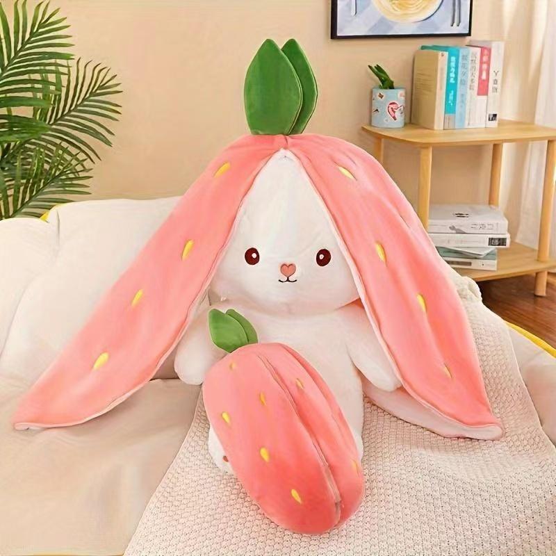 Cute Strawberry Design Plush Toy, Cuddly Soft Adorable Stuffed Animal, 1 Count Soft Double-Sided Zipper Rabbit Pillow Toy for Kindergarten Decoration, Lovely Hugging Toy, Super Soft Fluffy, for Friends & Adults, Gift for Her, Girl's Gift