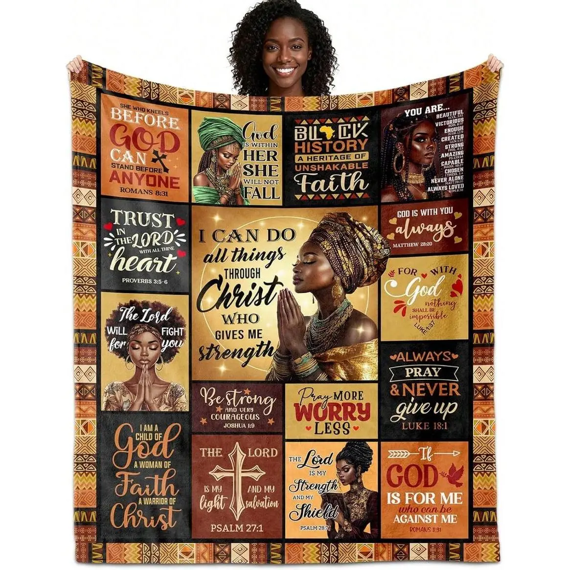 Powerful Black Queen Afro Crown Positive Affirmation Flannel Blanket, Melanin Black Woman Inspirational Word Art Throw Blanket, Soft Plush Warm Blanket for Couch Bedroom, Cozy Comfy Nap Blanket, Perfect Giftable Decorative Blanket for Black Women All Seas