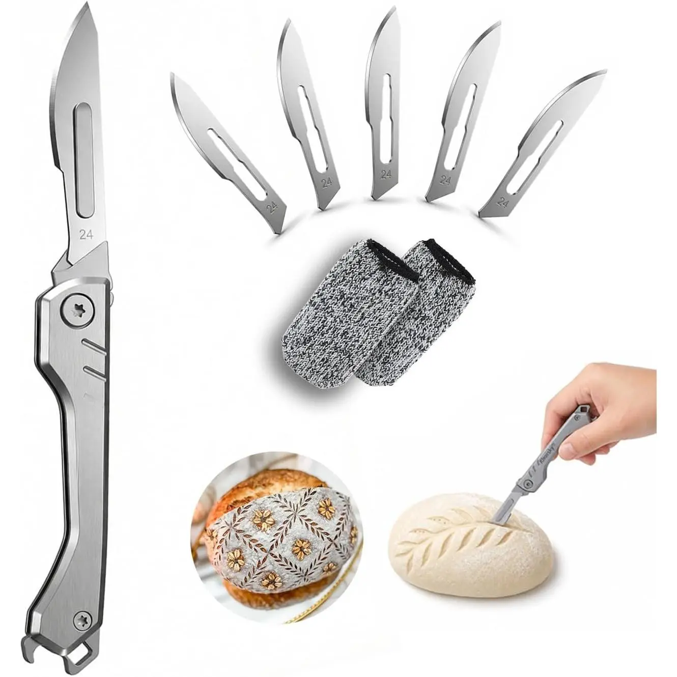 Bread Lame, Stainless Steel Sourdough Scoring Tool with Foldable Safe Design, Bread Dough Scoring  with 5