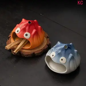Cute Cartoon Ceramic Incense Burner With Flame Fireplace Shape, Multi Scent Compatible Aromatherapy Holder For Indoor Home Decor Use