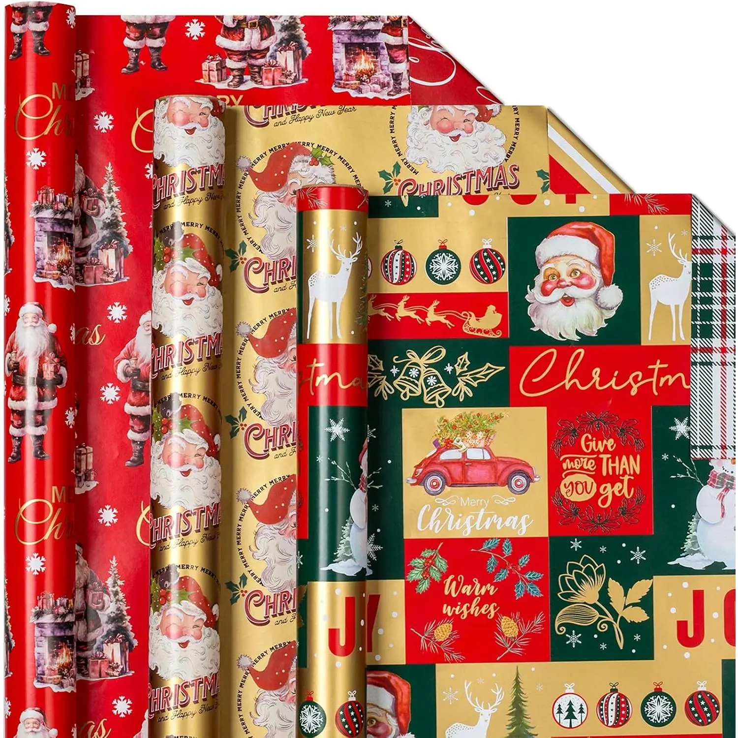 Reversible Christmas Wrapping Paper Rolls - 17" X 120" Per Roll - Classic  Funky Red Santa Claus Wrap Present Paper for  Celebrations