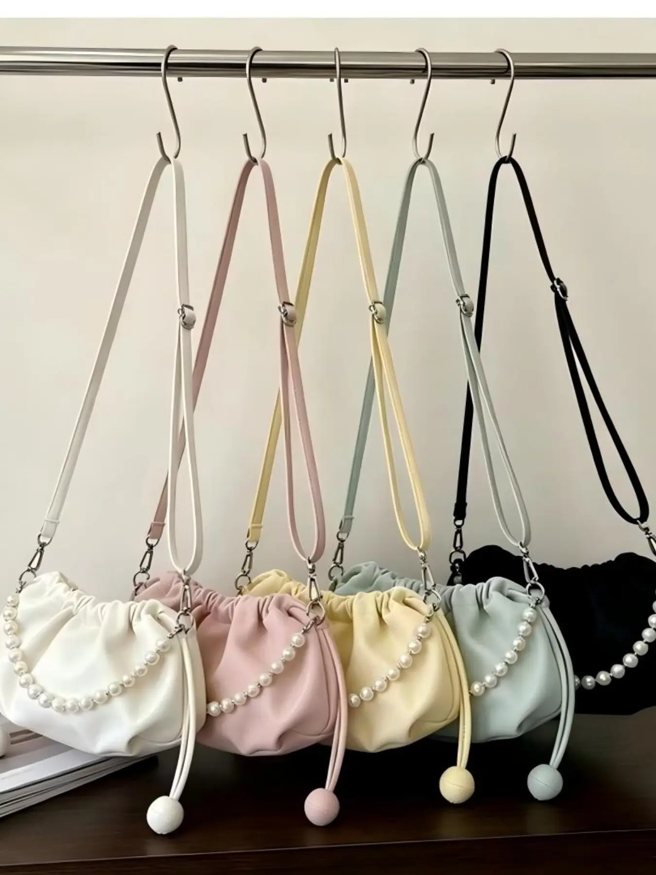 Korean Trendy Cloud Pleated Bag White - Instagram Popular Pearl Handbag, Versatile Single Shoulder & Crossbody Bag for Women, Casual Shoulder Bag