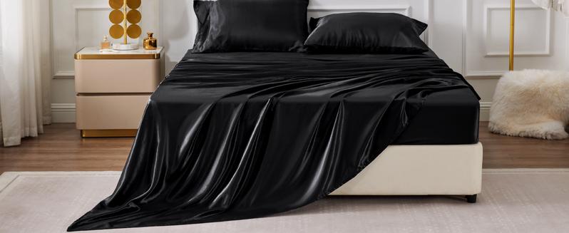 BEDELITE Satin Sheets Bed Set Luxury Soft Ivory White Summer Edition Reversible Microfiber Bedding Twin Full Queen King Sizes Deep Pocket Fitted Sheet for Hair and Skin Care Valentine's Day gift